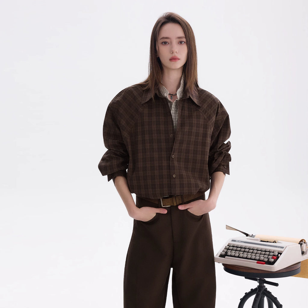CHOR Vintage Fake Two-piece Casual Long-Sleeve Checked Shirt