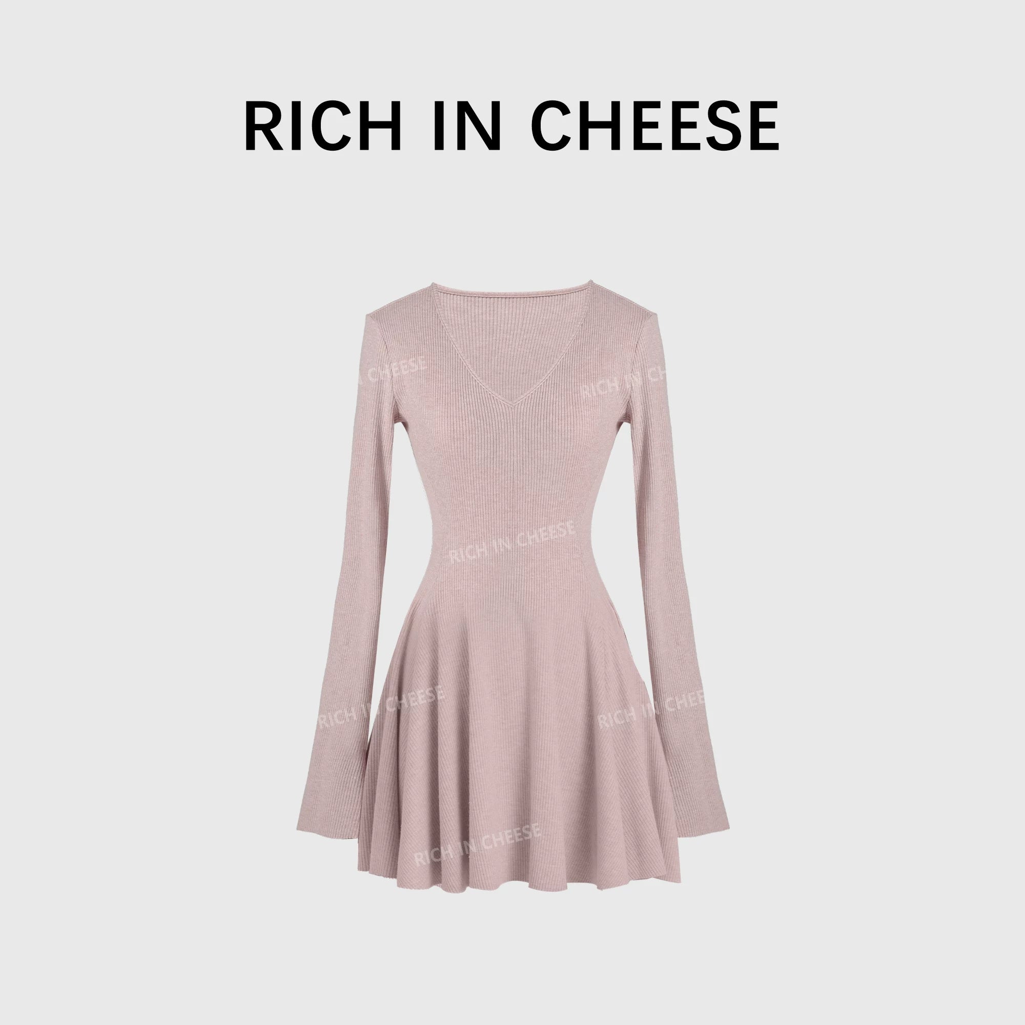 RICH IN CHEESE Knitted Waist Slim Dress