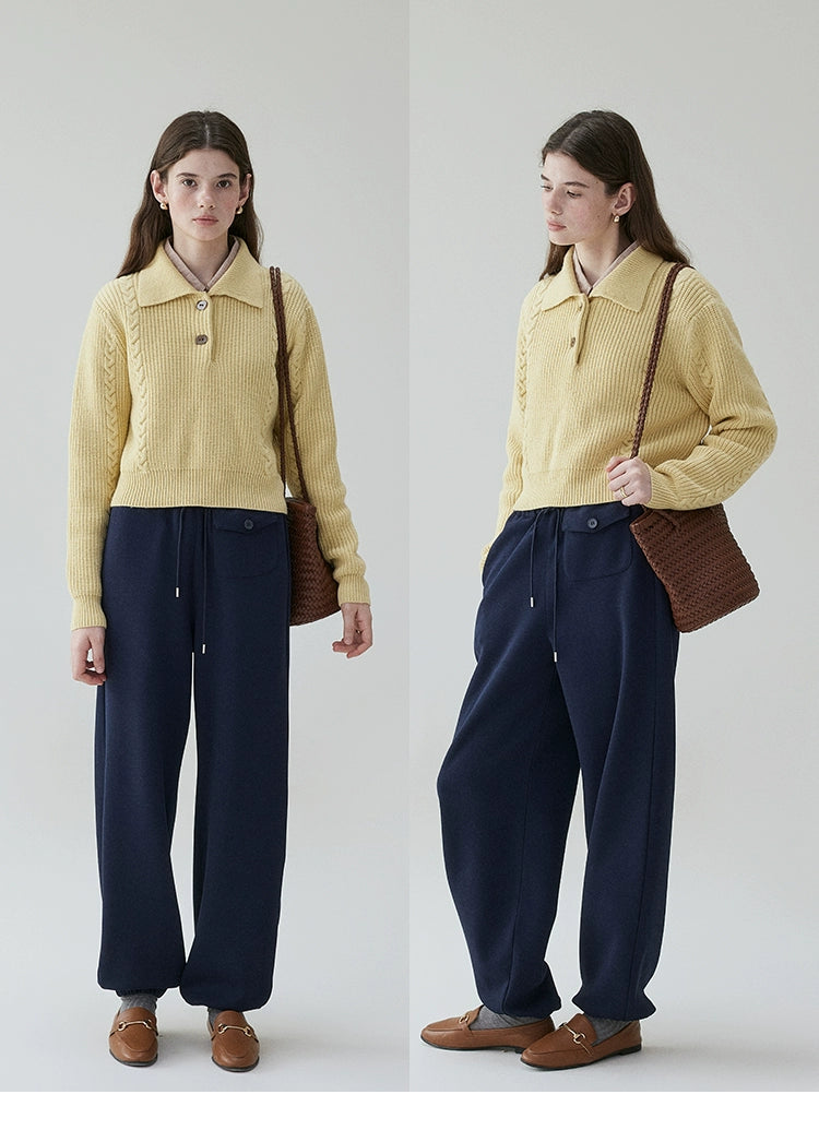 VOOE Lapel Lazy Twisted Wool Knitted Sweater