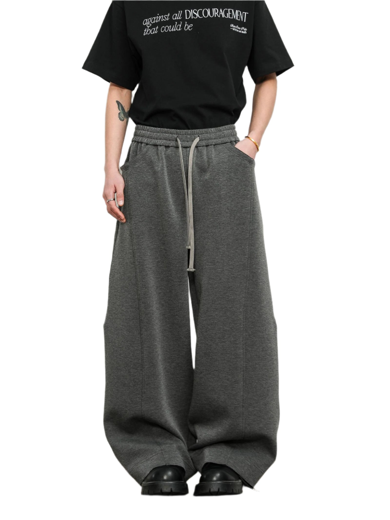 FLYOFF Deconstruction Cut Wide Leg Premium Grey Sweatpants
