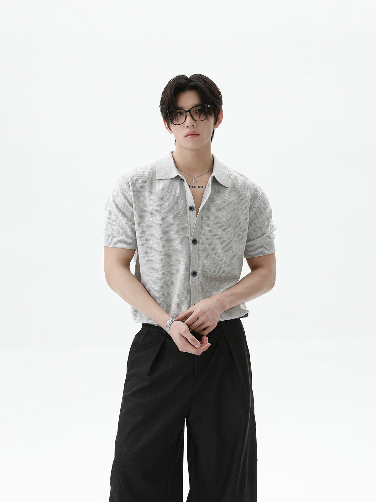 TURNTIDE Vintage Lapel Breasted Knitted Tee