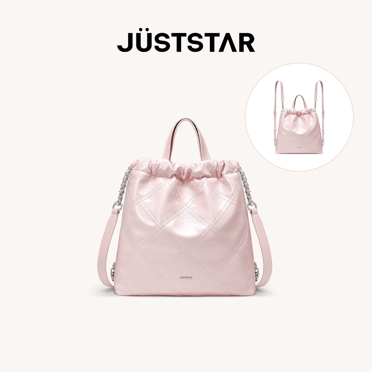 JUST STAR Rhombus Dual-purpose Double Shoulder Large-capacity Tote Bag