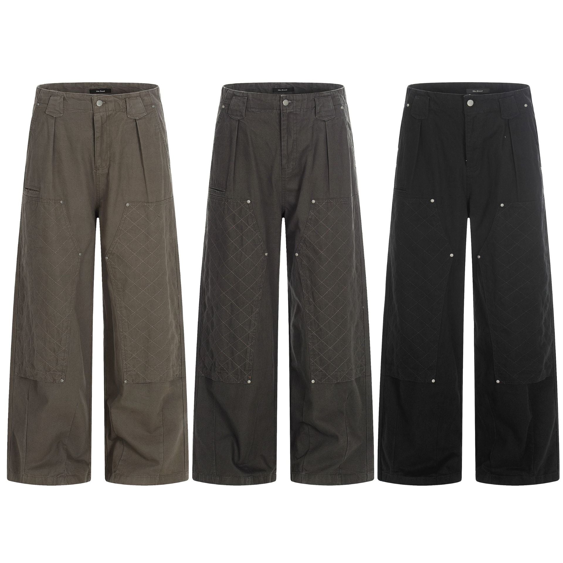 11KN Retro Straight Rivet Spliced Pleated Casual Pants