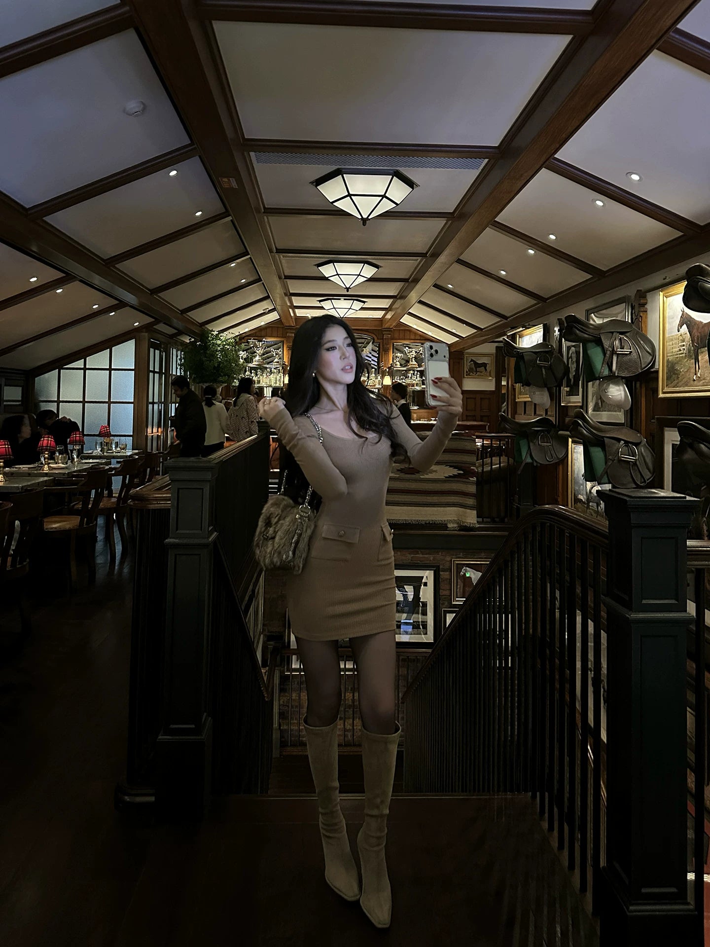 LLROGE U-neck Knitted Short Dress