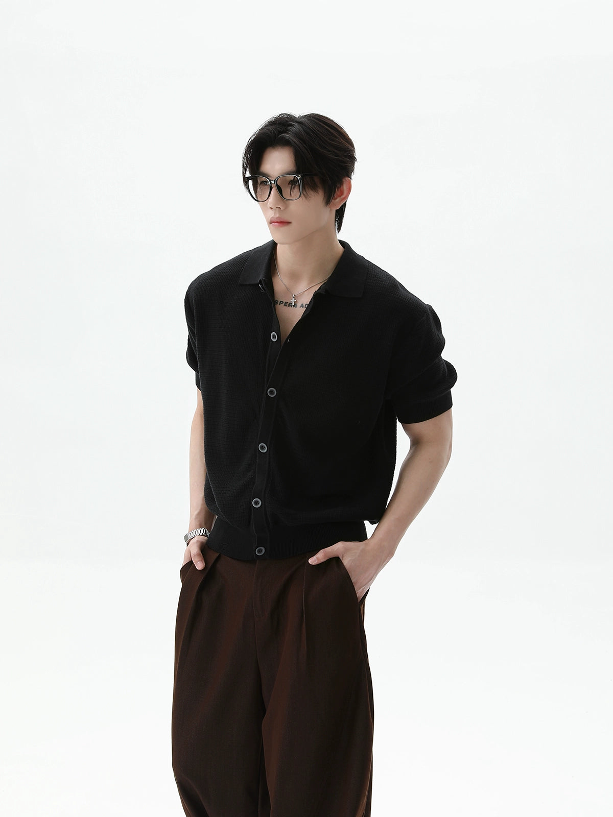 TURNTIDE Vintage Lapel Breasted Knitted Tee