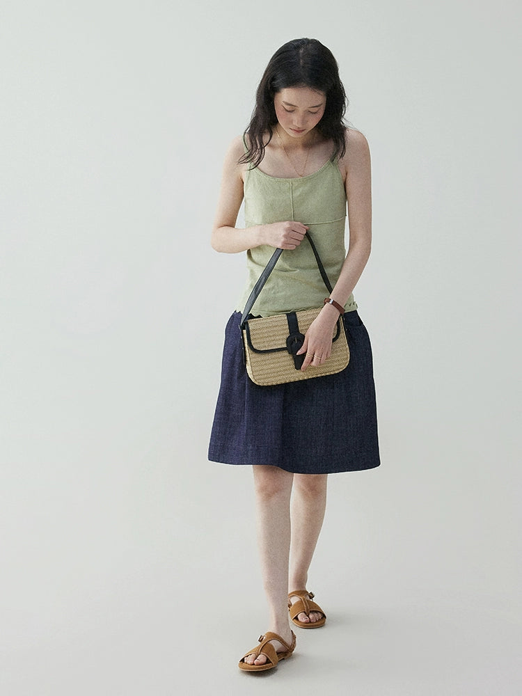 VOOE Retro Medium-length Denim A-shaped Skirt