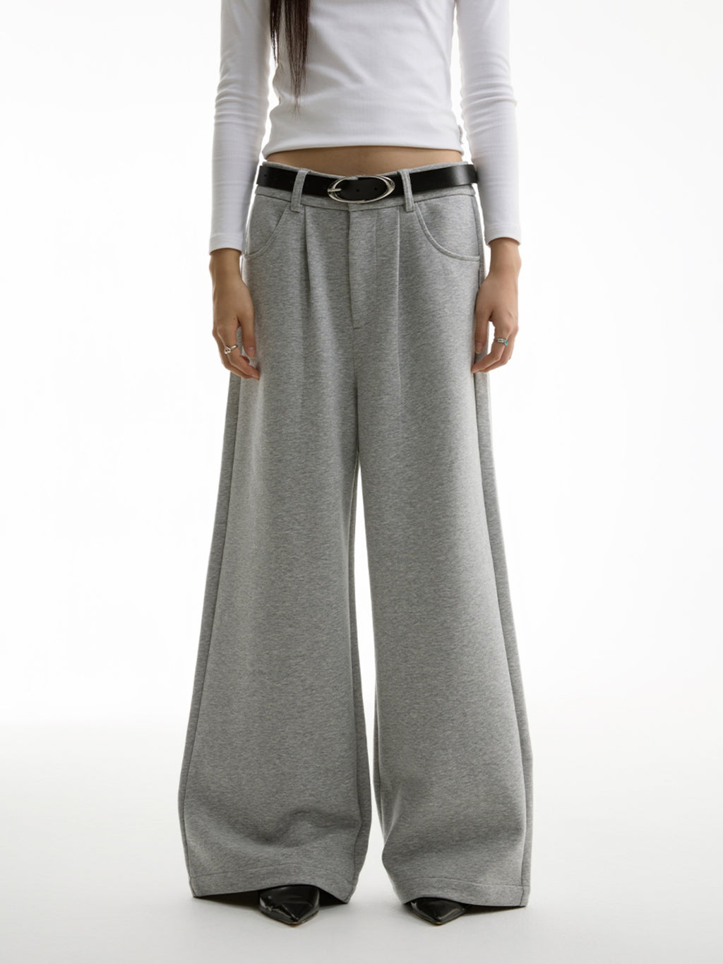 FUNKYFUN Semi-elastic Waist Suit Pleated Straight-leg Pants