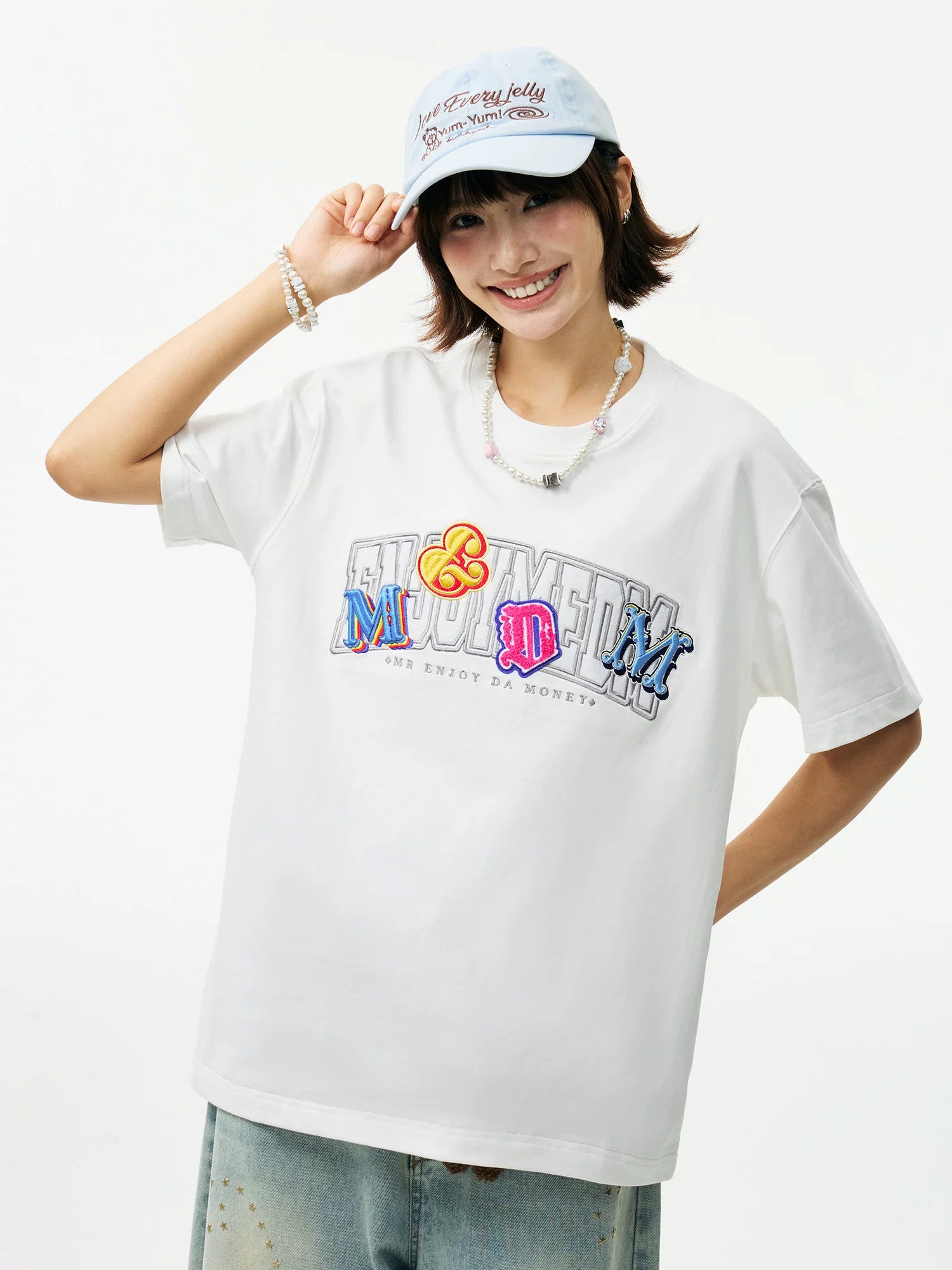 MEDM Double-layer Contrasting Color Embroidery Letter Casual Tee