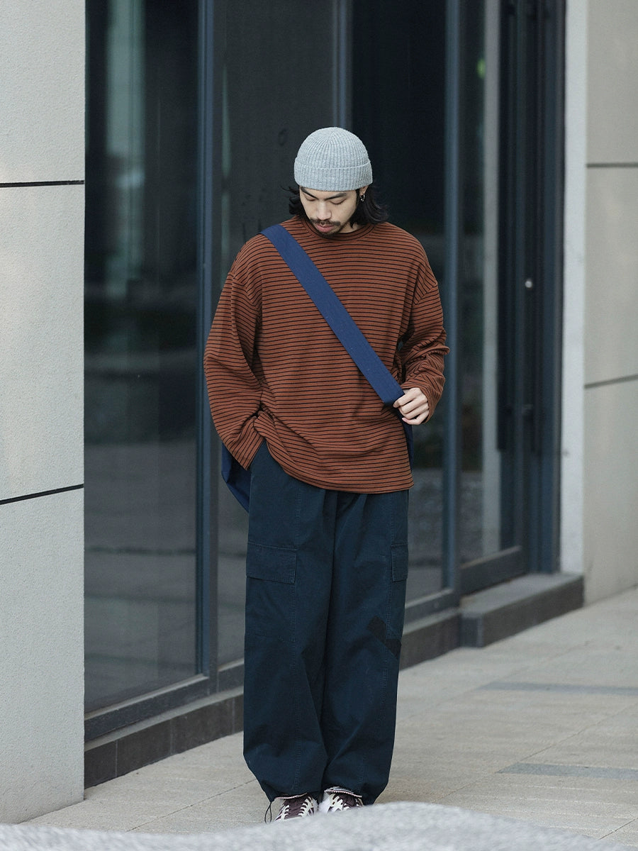 NOEARS Loose Crew Neck Striped Long Sleeve