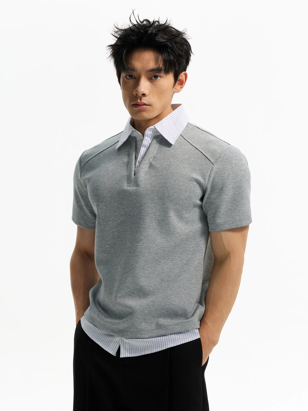 DAY NY Fake Two Polo Collar Versatile Tee