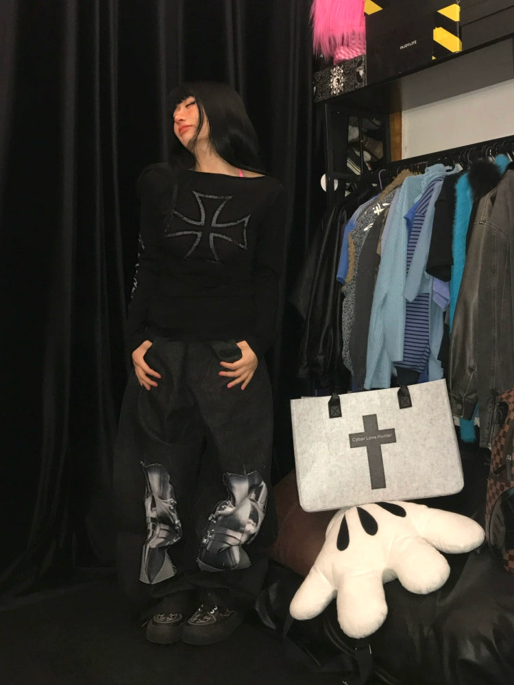 PAIKI Knight Armor 3D Printed Old Ripped Jeans