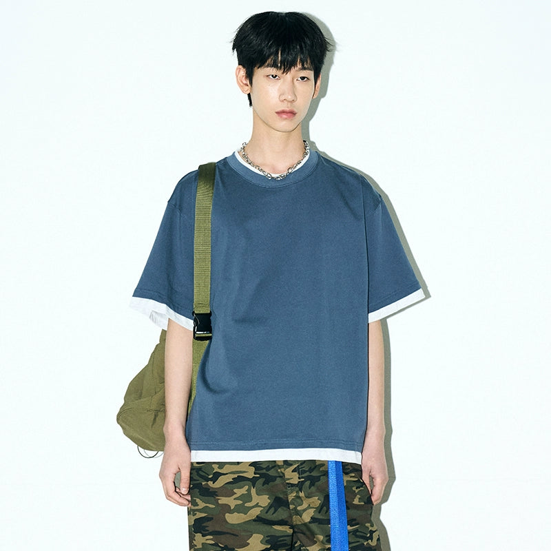 PARTIMENTO Loose Casual Short Sleeve Laminated Tee