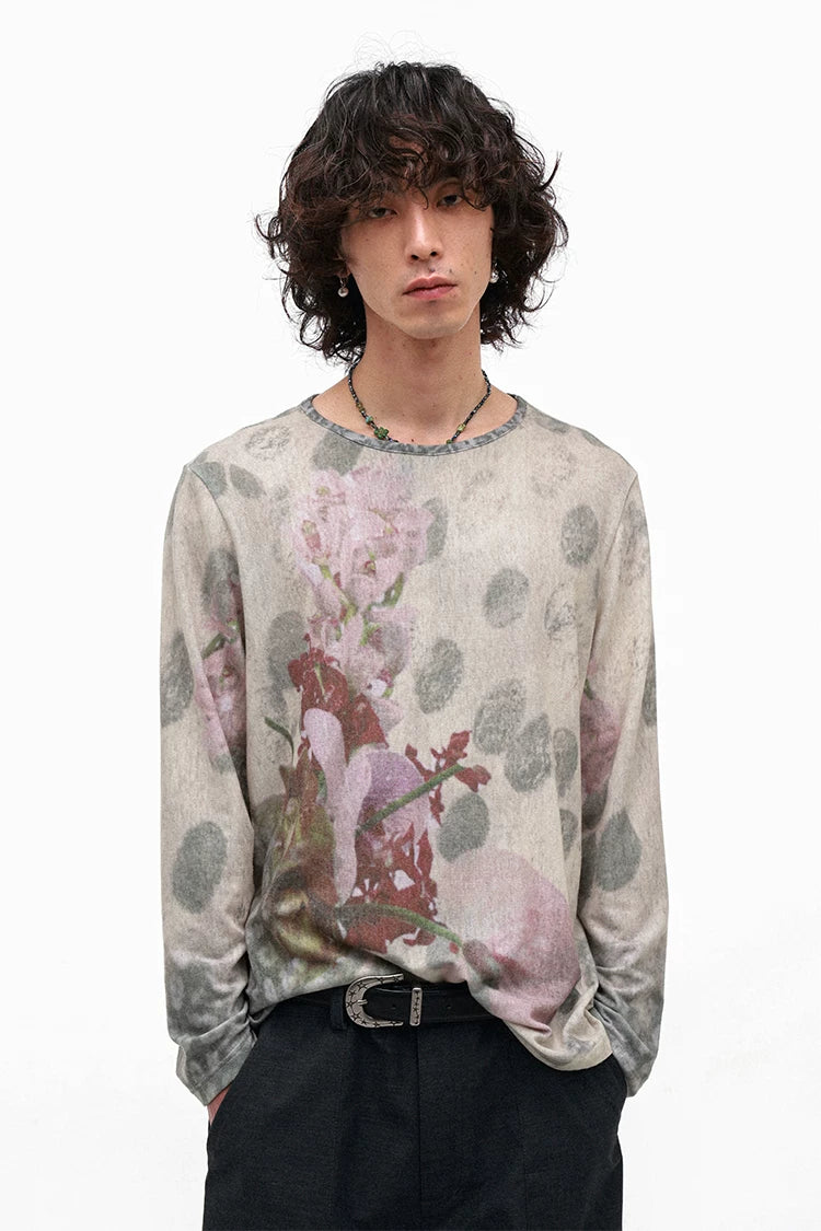 PHYS Spotted Floral Slack Shoulder Long Sleeve T-Shirt