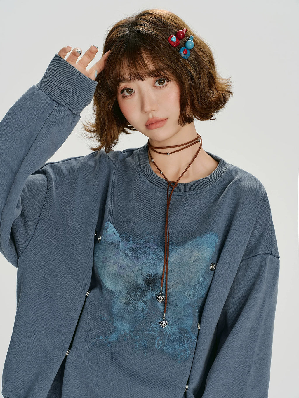 Girlyhalo retroprintingpullover Round Neck Sweatshirt