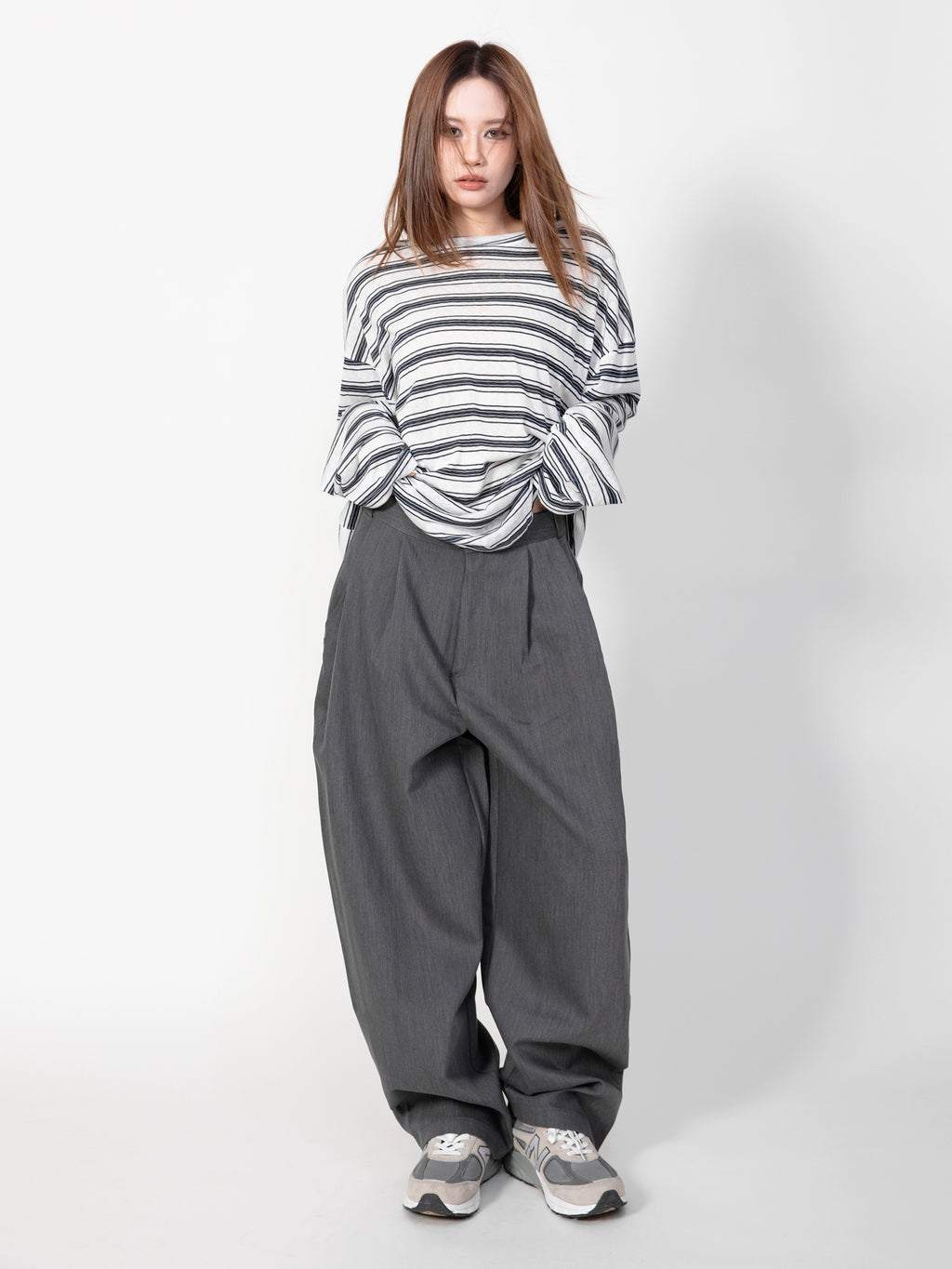 RHOMEHOUSE Lazy Loose Drape Striped Long Sleeve