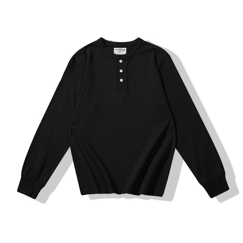 BlankMap Vintage Henry Collar Loose Shoulder Long Sleeves