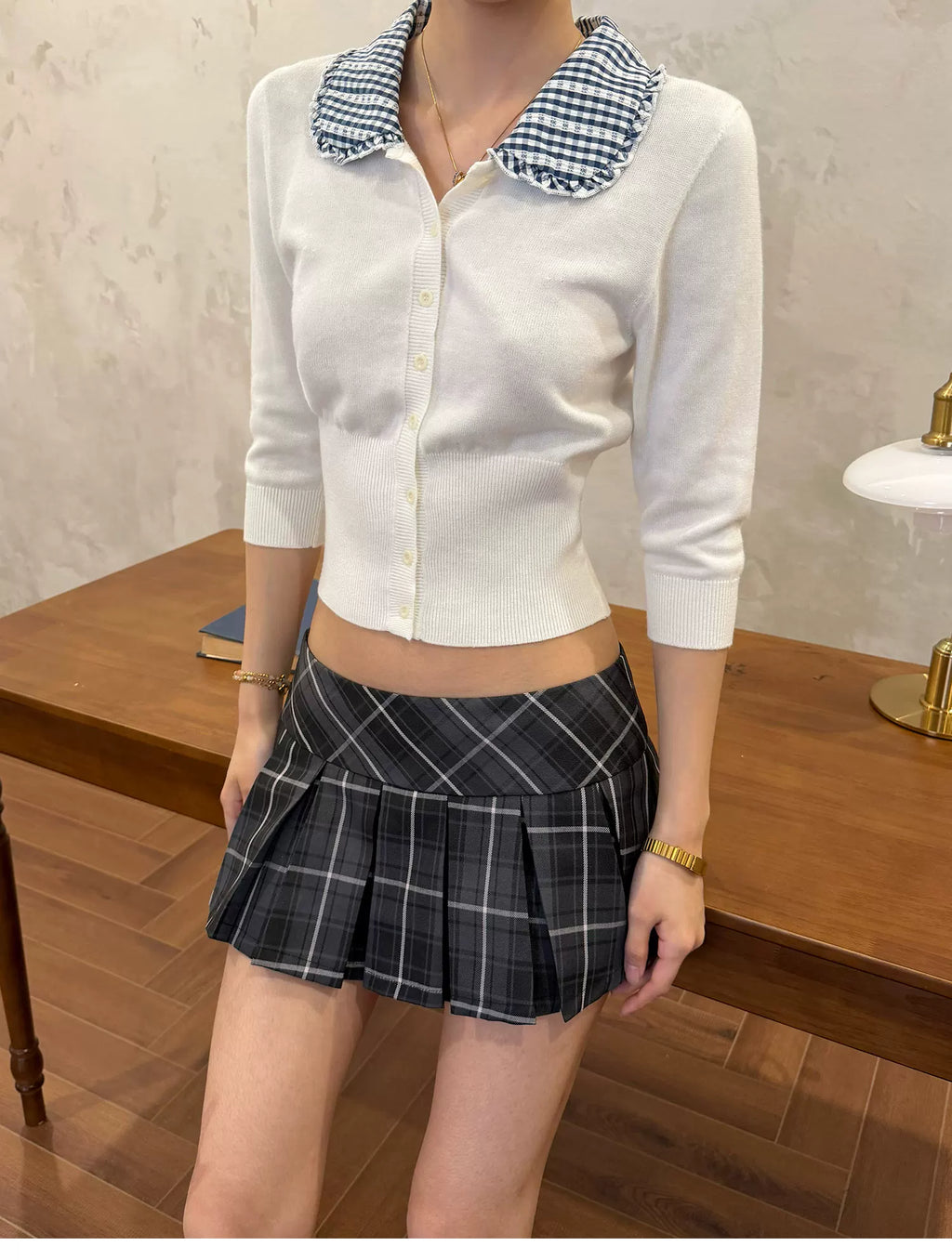 Audwyn Vintage Pleated Plaid Skirt