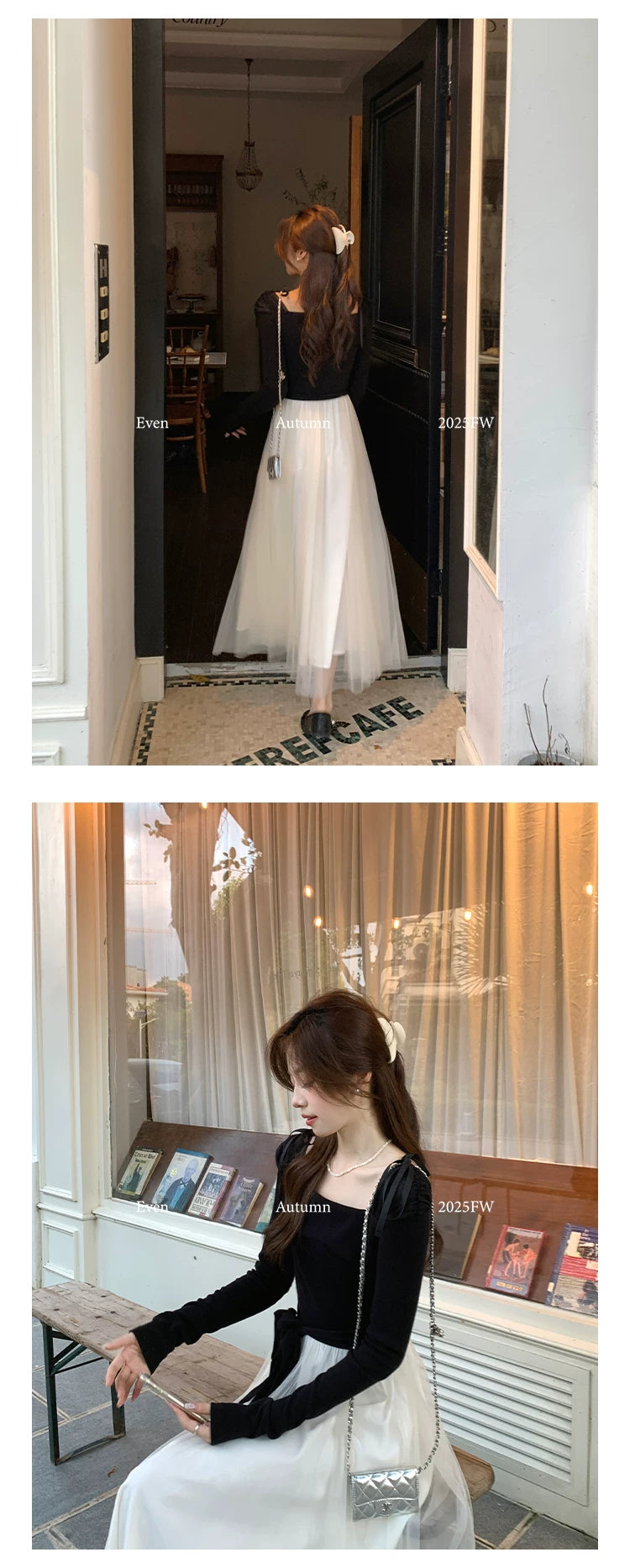 Even Square Collar Daughter Pinched Waist Thin Dress