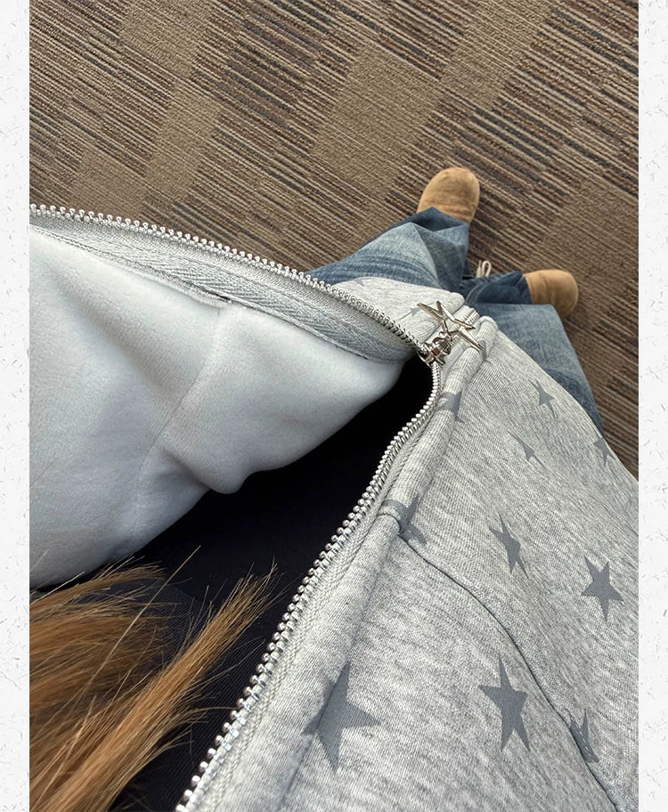 CCYE Star Full Printed Fleece Hooded Shoulder Sweater Jacket