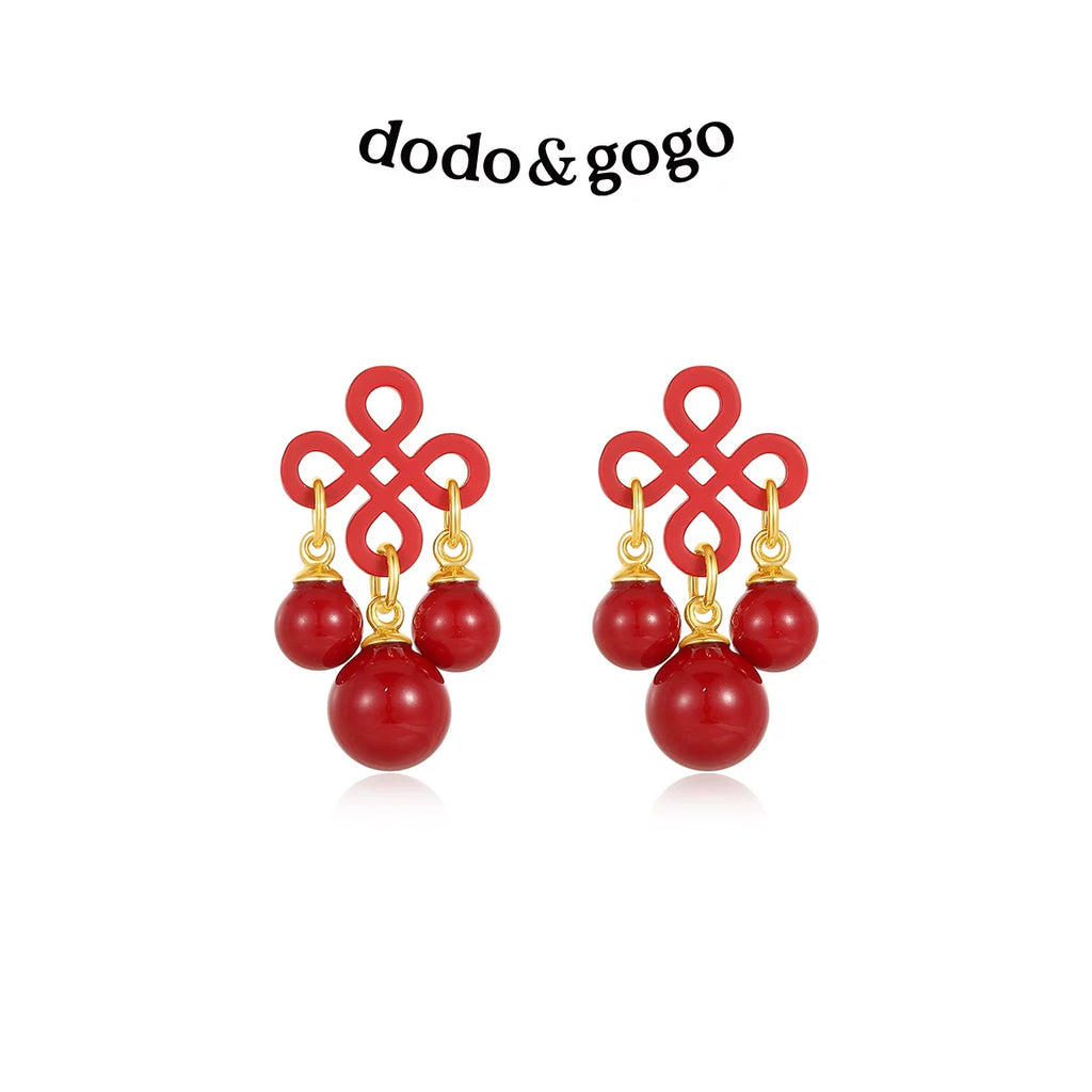 DODOGOGO Festive Red Chinese Style Fringed Earrings