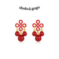 DODOGOGO Festive Red Chinese Style Fringed Earrings