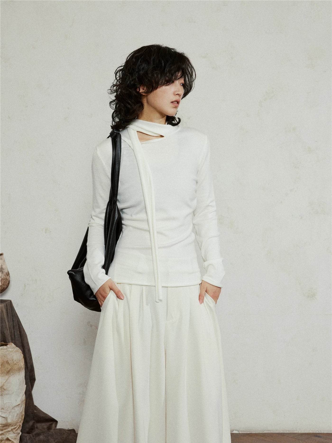 SUNYVONNE Lazy Wind Strap Knitted Long Sleeve