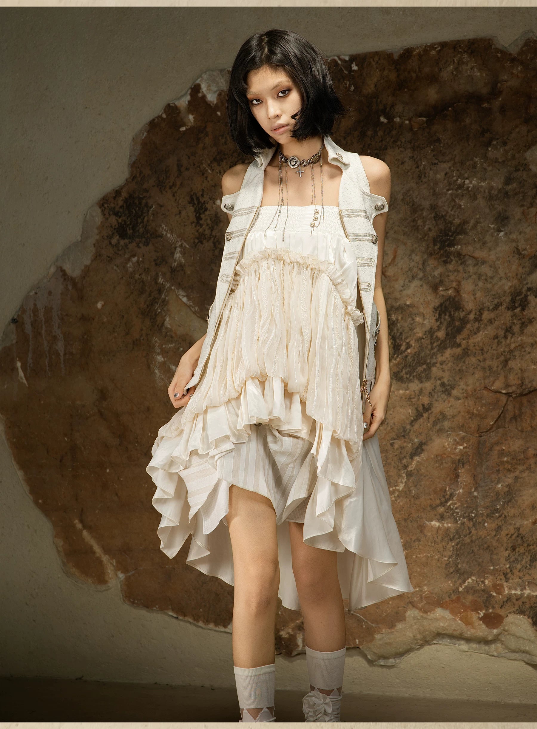 ARIADNAw Irregular Pull-pleated High-waisted Skirt