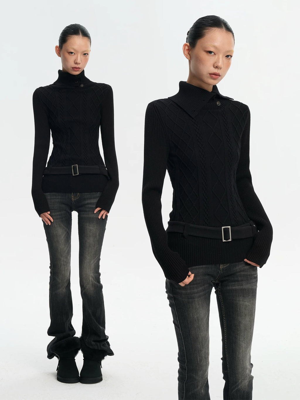 LINY LIBERTY Turtleneck Slim-fit Knitted Bottom Long Sleeves