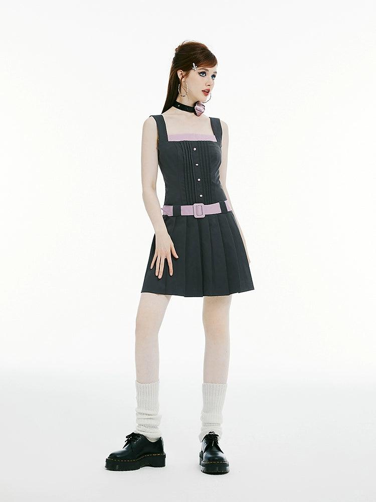 Imone College Girl Style Contrasting Color Suspender Dress