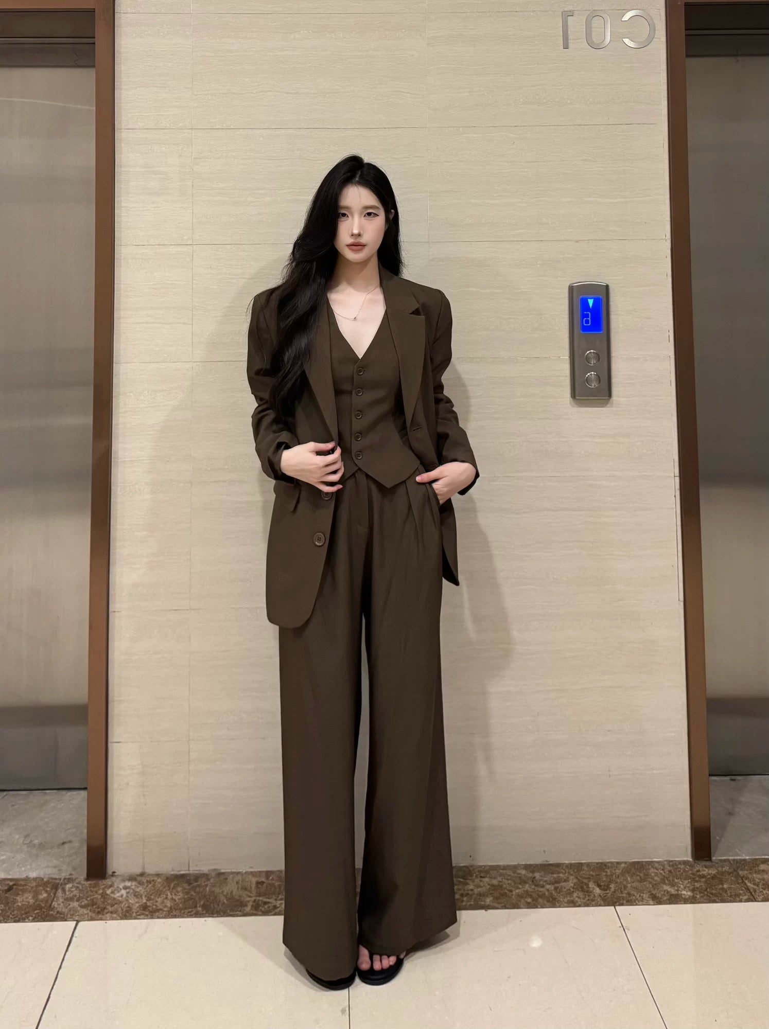 PANPANSTUDIO Simple Commuter Vest Wide-leg Pants Set