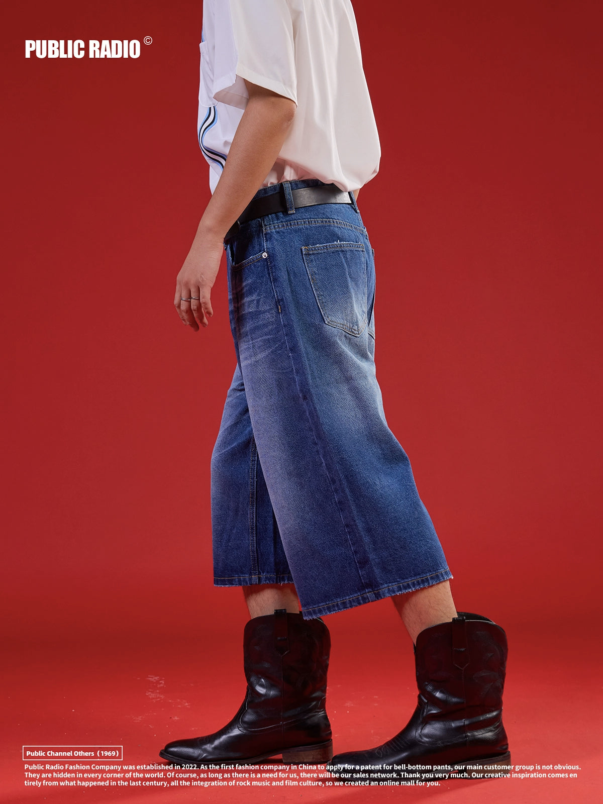 PUBLICRADIO Retro Washed Knee Denim Shorts