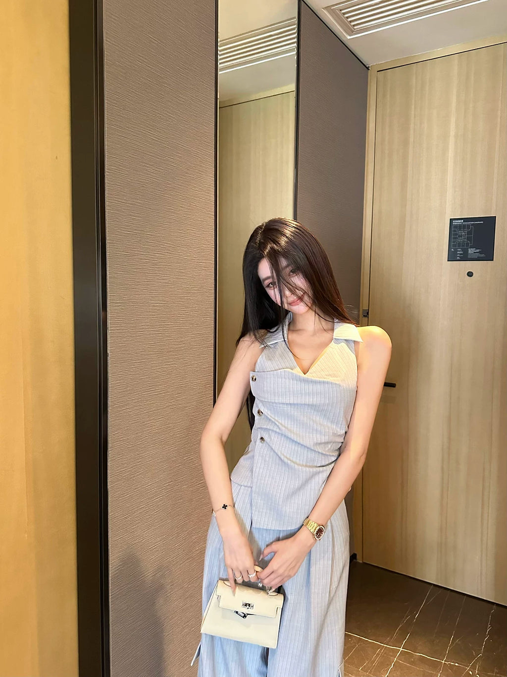 Barb Chill Sleeveless Tank Top Striped Wide Leg Pants Set