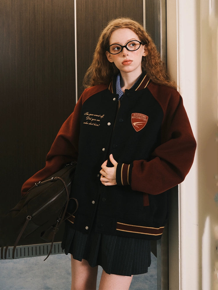 MATCHA STORY Embroidered Premium Baseball Jacket