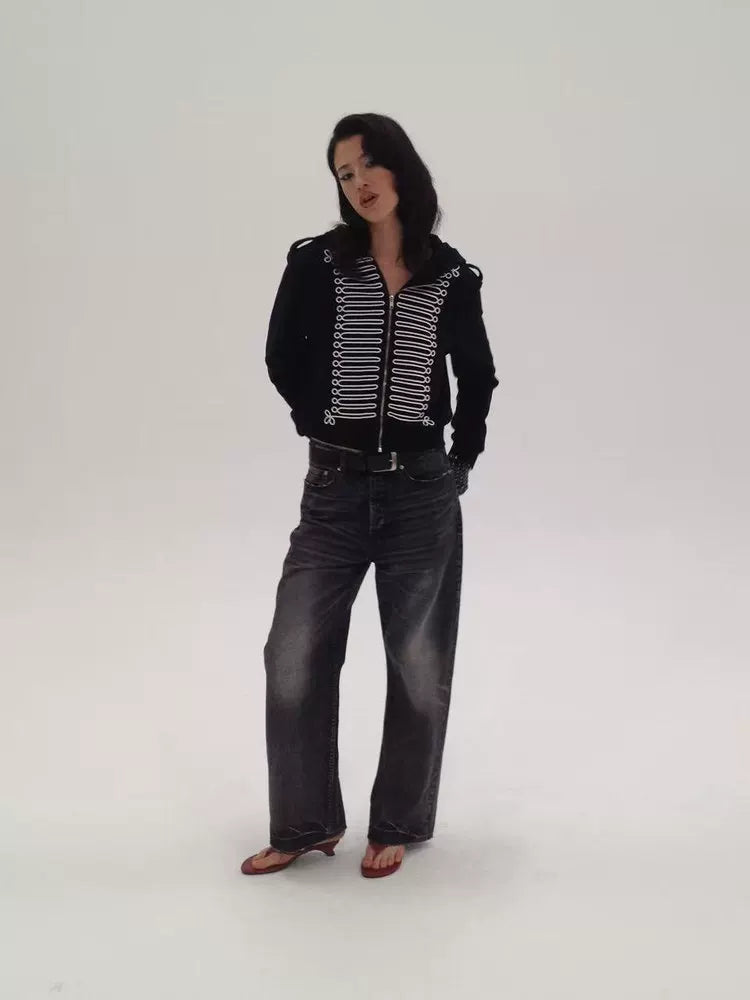 CHAI Rope Embroidered Court Epaulettes Totem Couple Hoodie Sweater