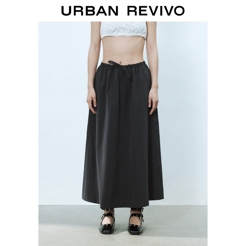 URBAN REVIVO Wave Hipster Super Loose Lace Stitching Medium and Long Skirt