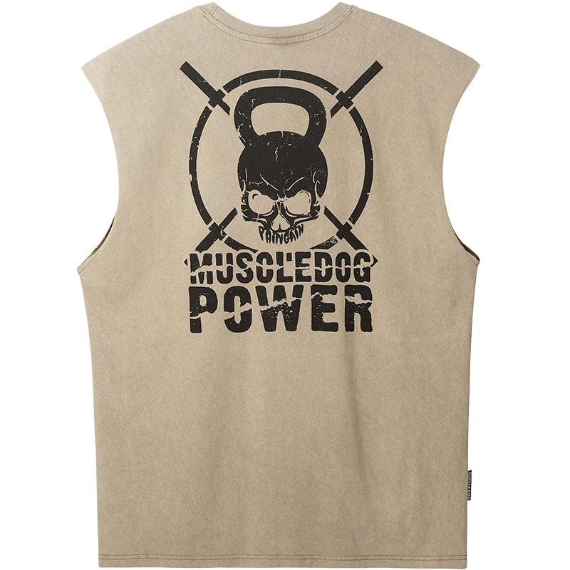 Muscle Dog Skull Print Loose Vest