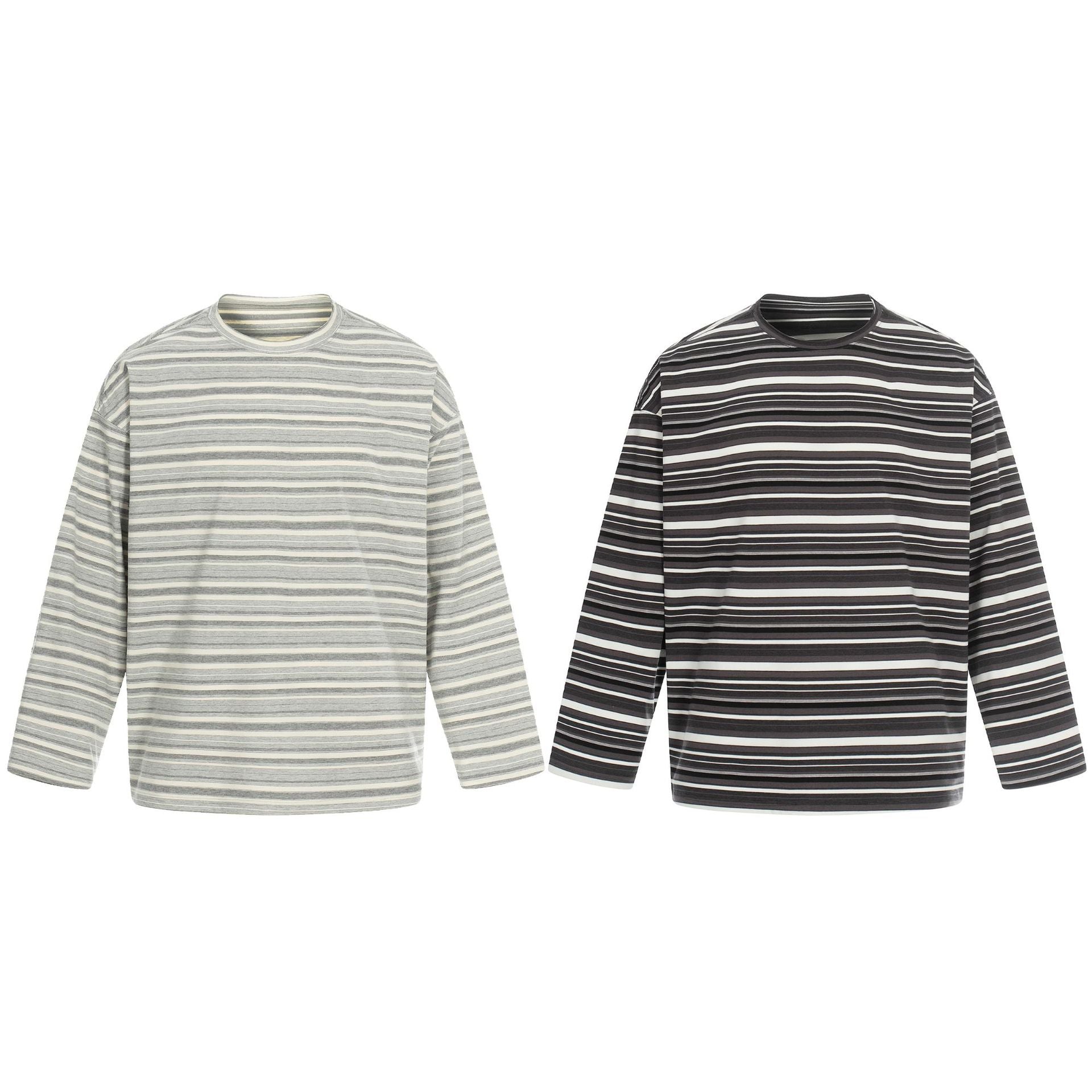 11KN Retro Striped Contrasting Color Casual Crew Neck Long Sleeve