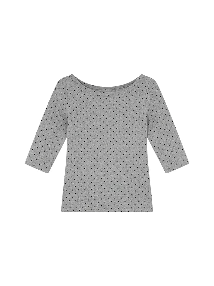 KANO Contrasting Polka Dot Printed Round Neck Tee