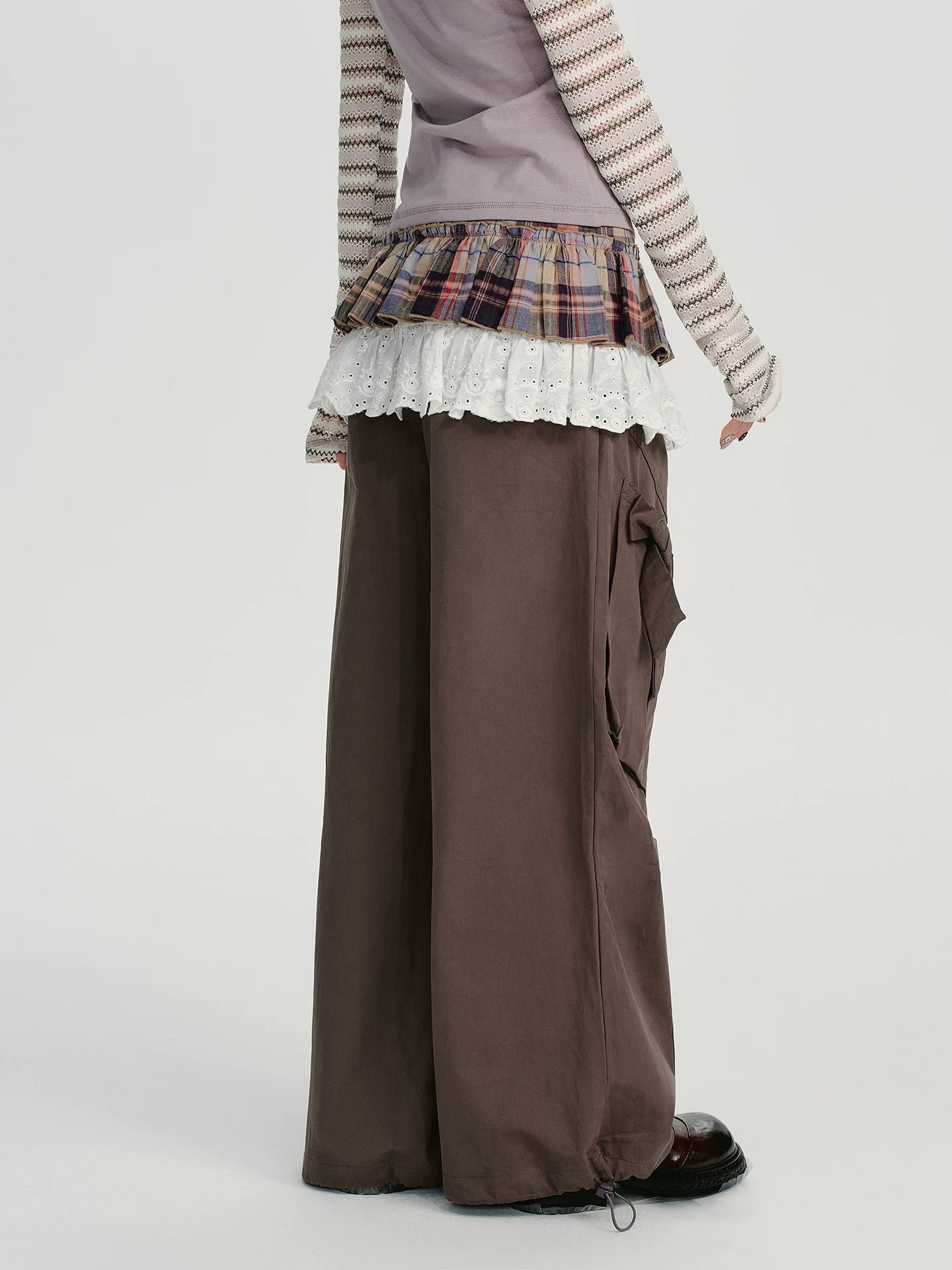 Girlyhalo Vintage Checkered Lace Stacked Fart Curtain