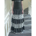Ang:project Plaid Paneled Floral Mesh Maxi Skirt