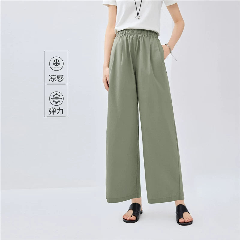 Giordano Pleated Wide-leg Elastic-waisted Capris