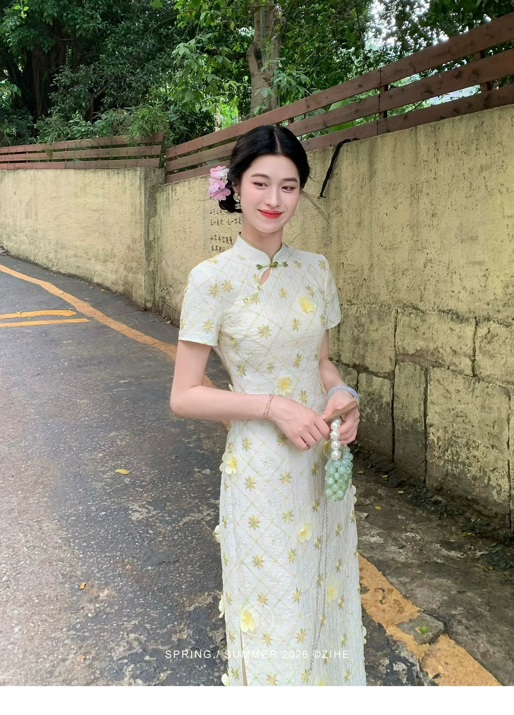ZIHE Diamond Floral Embroidered Dress