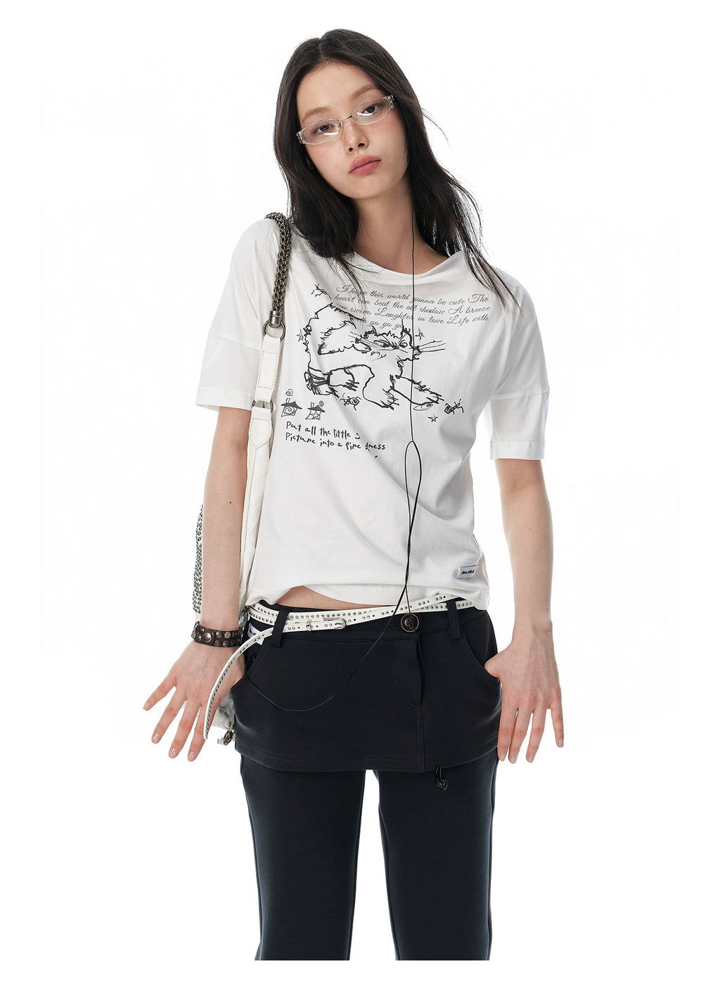 JIKOO Fried Cat Print Casual Tee