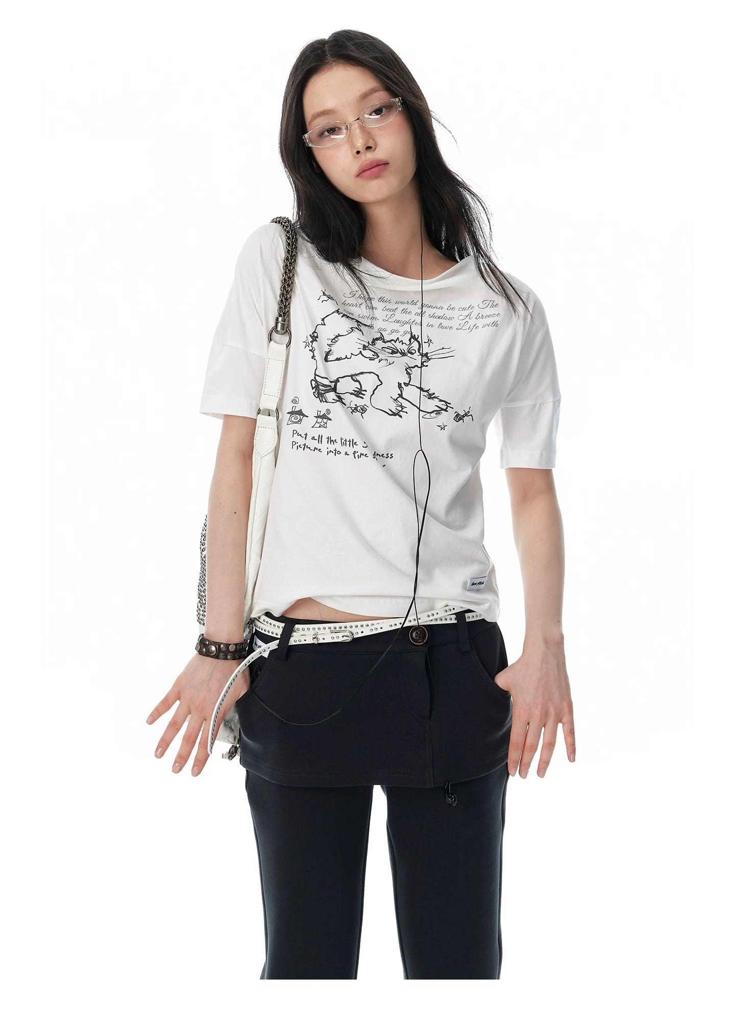 JIKOO Fried Cat Print Casual Tee
