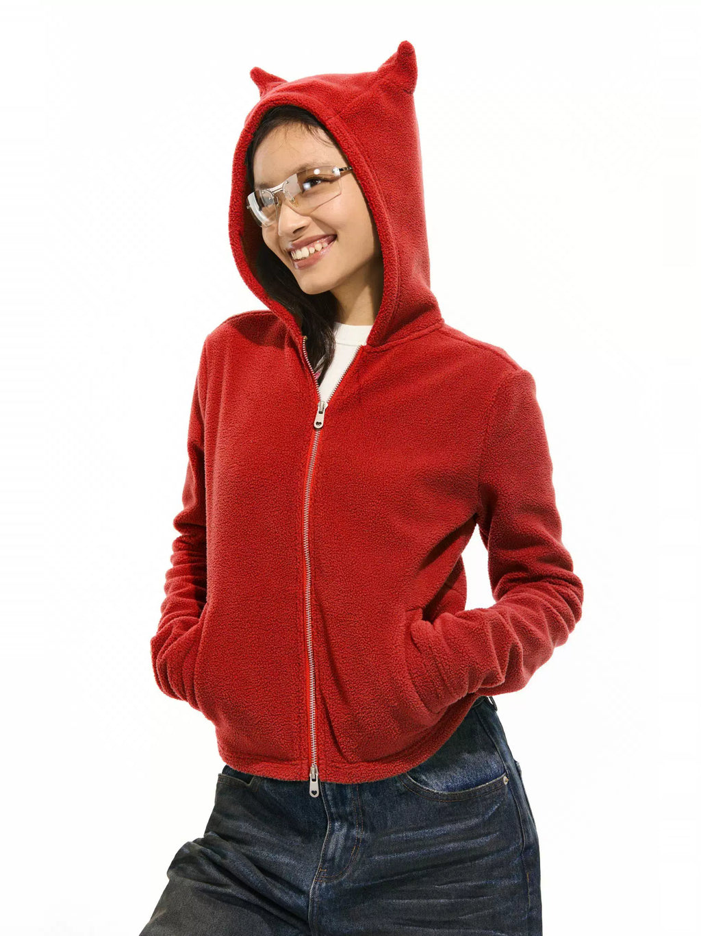 Two Little Guys Thermal Fleece Peach Heart Zipper Jacket