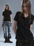 WearAndtear Stand Neck Slit Casual Tee