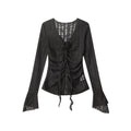 Nariele Hot Girls V-neck T-shirt Lace Sexy Long Sleeve Hollow Tops