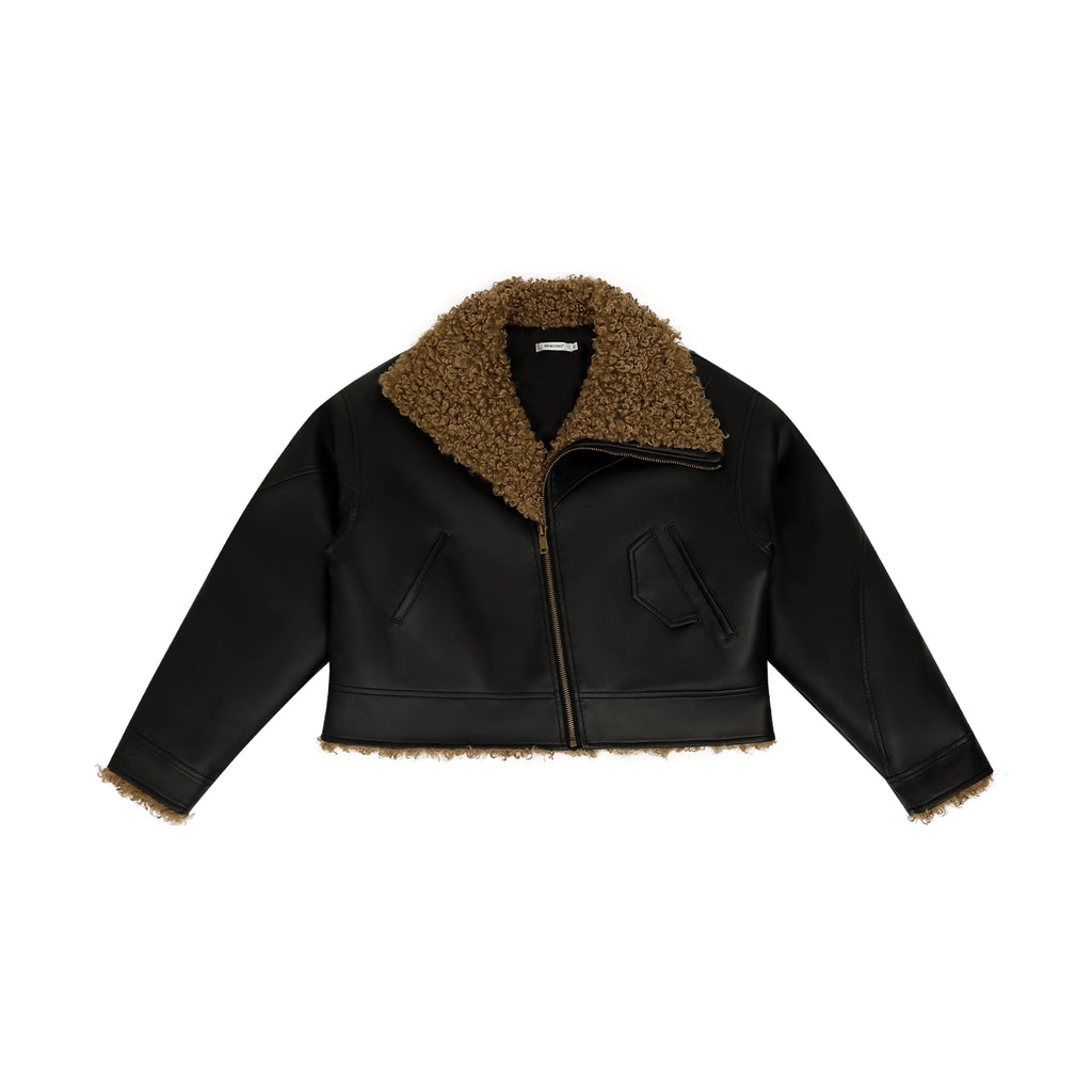 FUNKYFUN Leather Contrasting Spliced Cotton Jacket