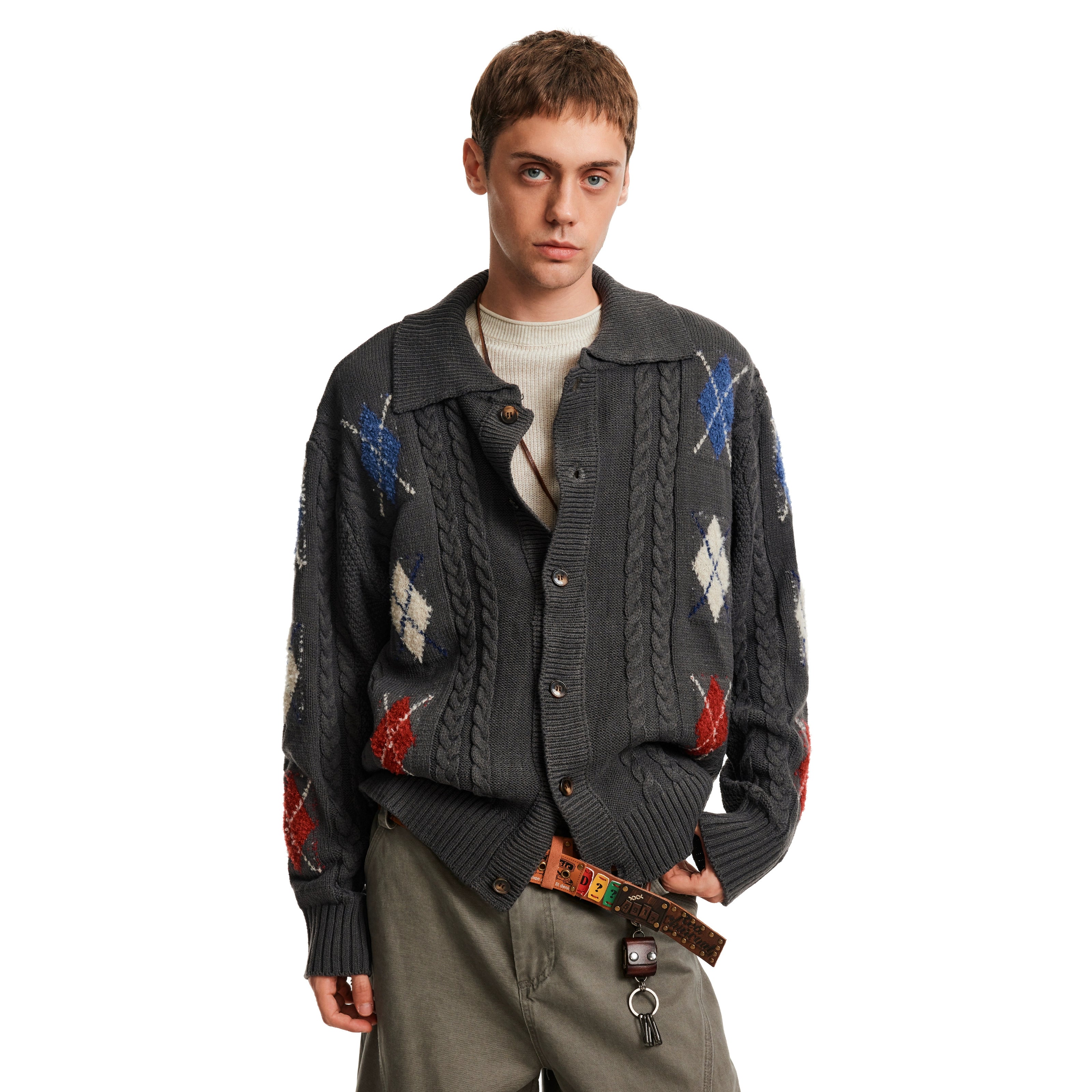 MADWITCH Twist Rhombus Knitted Sweater