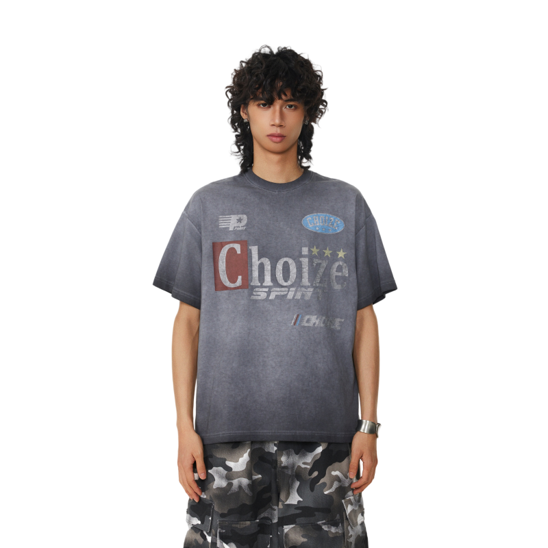 BTSG Wash Old Gradual Change Color Retro Tee
